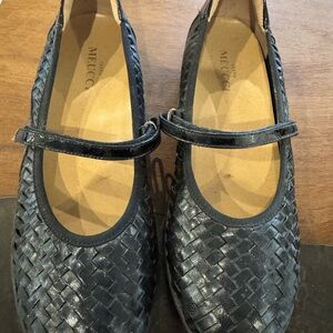Sesto Meucci / Leather / Woven Mary Jane Flats / black /size 9.5